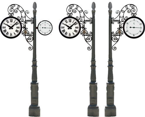 Termômetros analógicos com relógios de rua